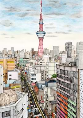 Colorful Tokyo Cityscape