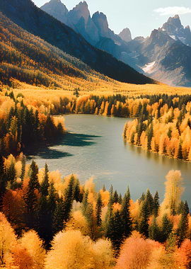 Forest at Lake in Autumn