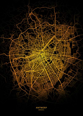 Anwerp City Map Gold