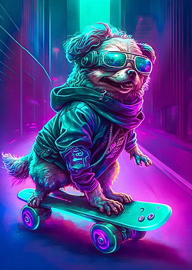 Cute Dog Playing Skates