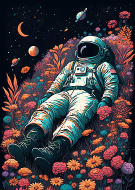 astronaut and red roses