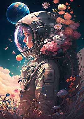 Fantasy floral astronaut