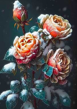 Rose Garden Flowers Snow