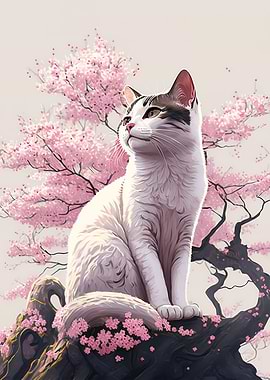 Cat Cherry Blossoms