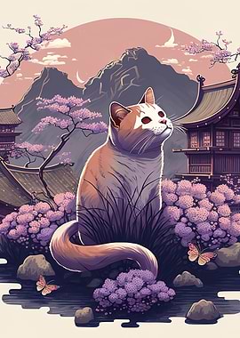 Cat cherry blossom Japan