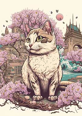 Cat Cherry Blossoms