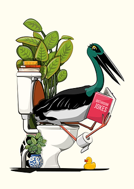 Black Stork on Toilet