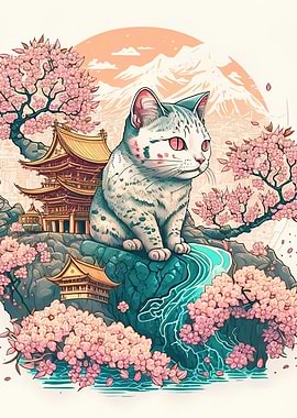 Cat Cherry Blossoms