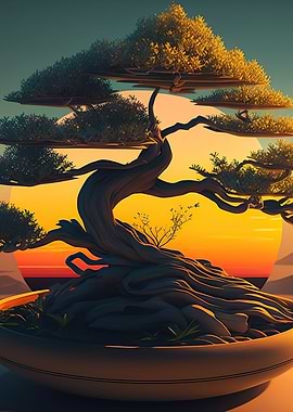 bonsai sunset