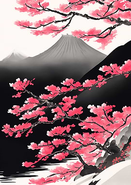 Ink Wash Mountains Paintin