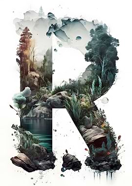 Letter R Double Exposure