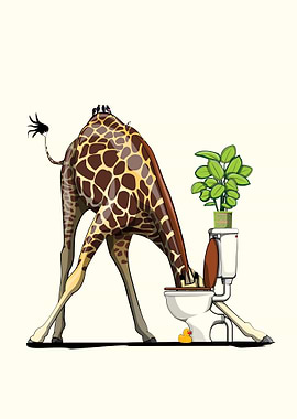 Giraffe Drinking in Toilet