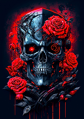 Robot skull with rose