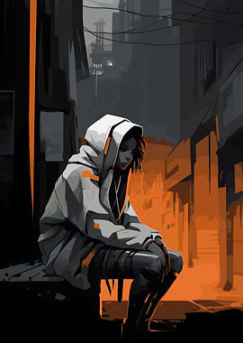 Lonely City Girl Painting