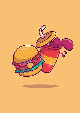 Burger And Soda Cartoon