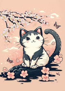 Cat Cherry Blossoms