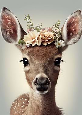Deer Floral Animal Face