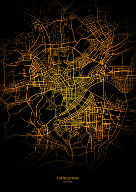 Hangzhou City Map Gold