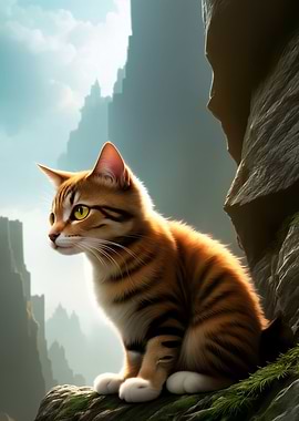 Cat waiting in the mountai