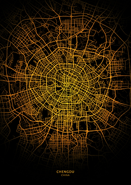 Chengdu City Map Gold