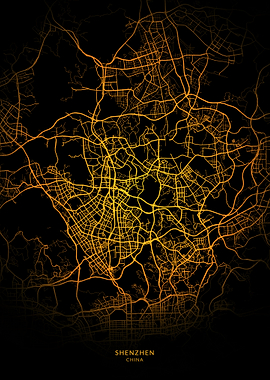 Shenzhen City Map Gold