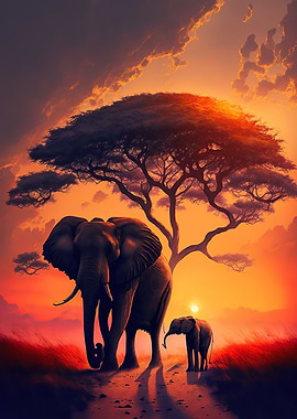 Elephant sunset