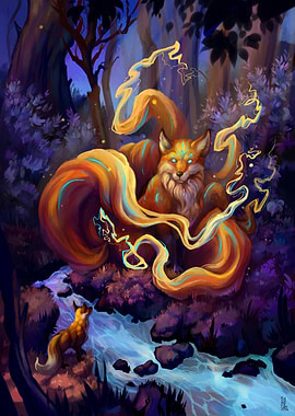 Kitsune fox night forest