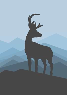 Stag Misty Distant Hills