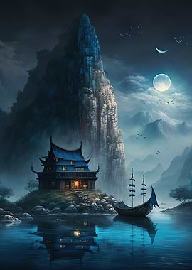 house moon landscape