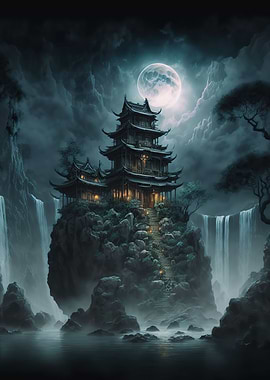 house moon landscape