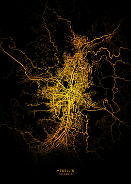 Medellin City Map Gold