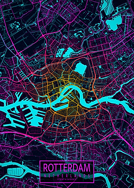 Rotterdam City Map Neon