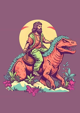 Jesus Riding A Dino Rex