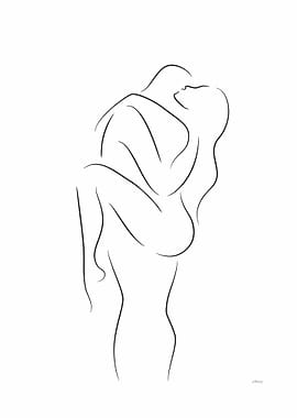 Sensual embrace line art
