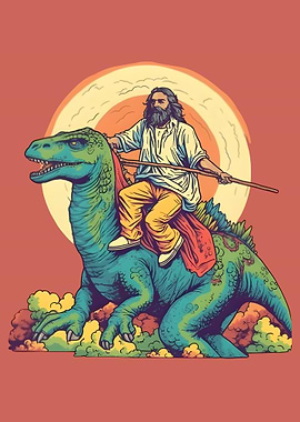 Jesus Riding A Dino Rex