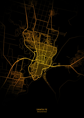 Santa Fe City Map Gold