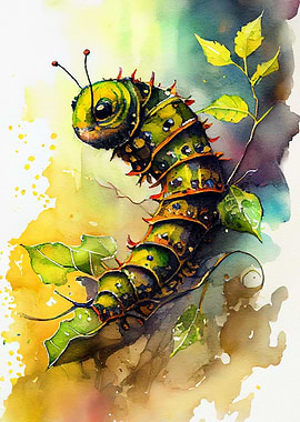 Caterpillar watercolor art