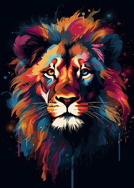 Colorful Lion Portrait