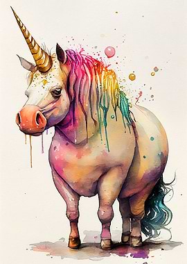 Chubby unicorn watercolor
