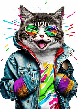 Colorful Cat 80s Pop Star