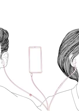 Boy and Girl Listen Music