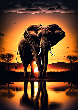 Elephant sunset