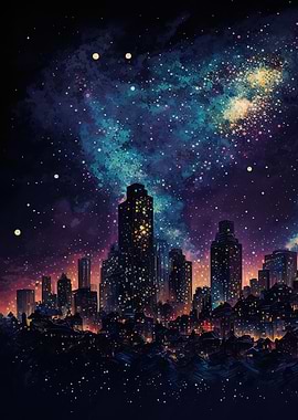 City at night water color