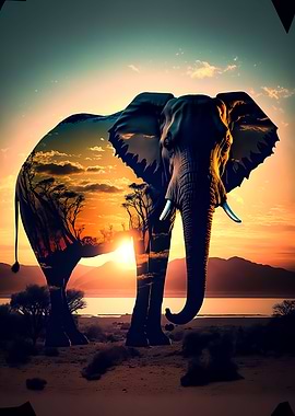 Elephant sunset