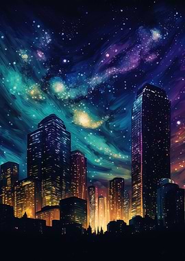 City at night water color