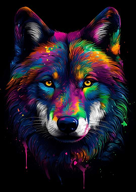 Colorful Wolf Portrait 6