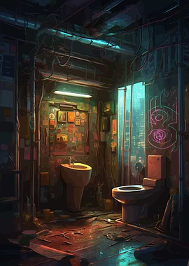 Toilet Cyberpunk Cartoon