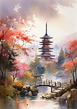 Japanese Temple Watercolor