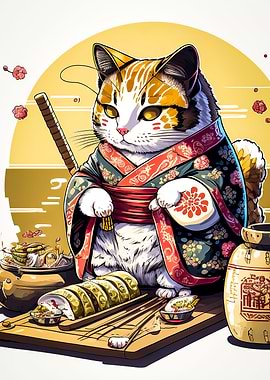 sushi cat chef japan