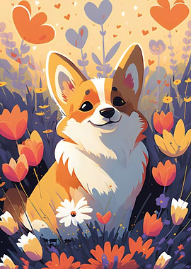 Corgi in flowers